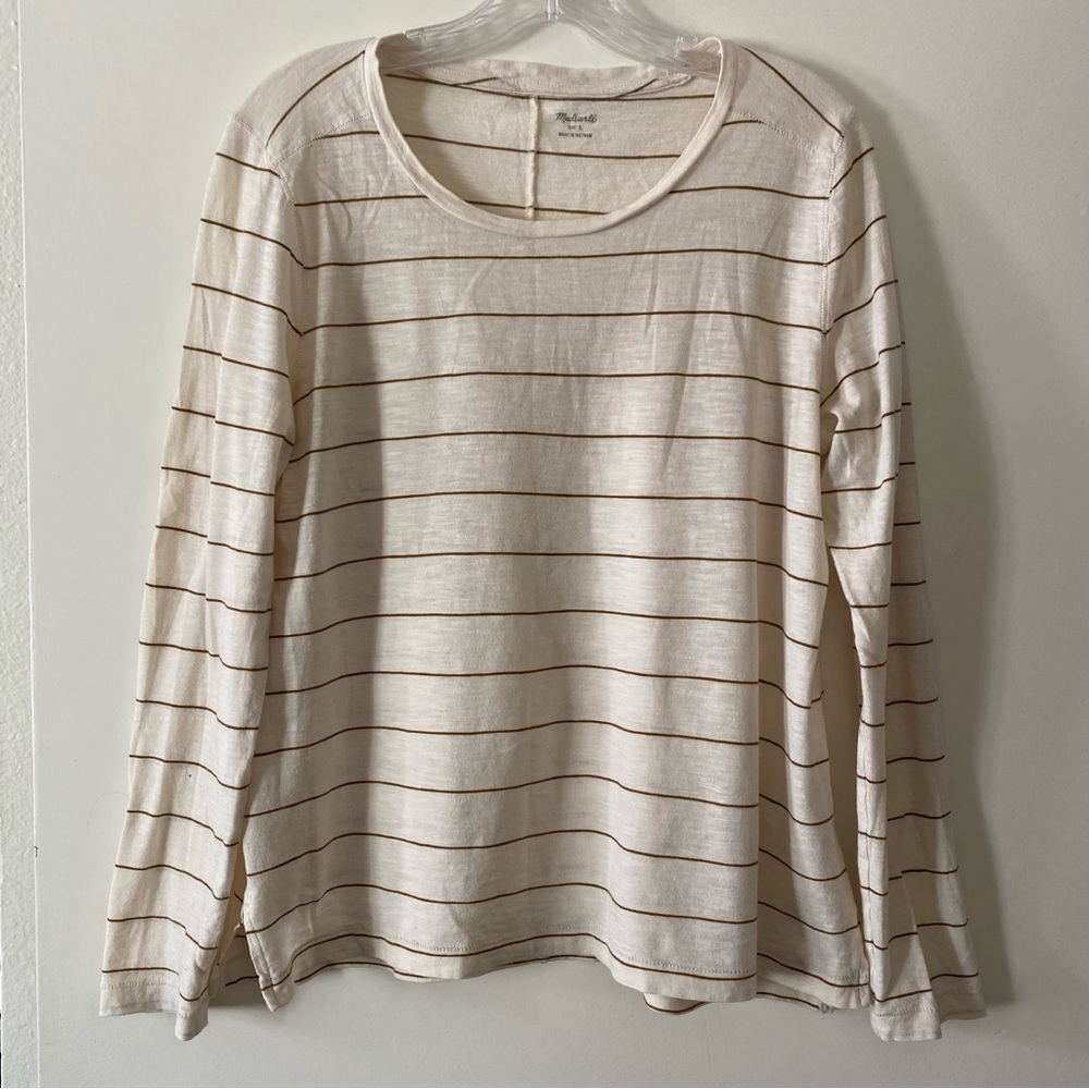 Madewell Striped Whisper Cotton Crewneck Long-Sleeved Tee, Size Large